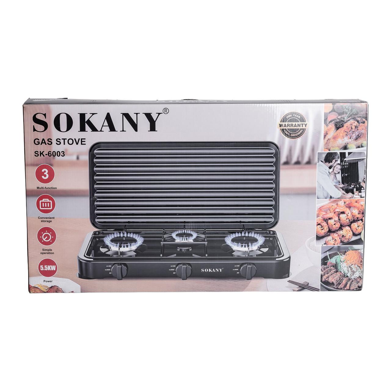 Настільна газова плита на 3 конфорки Sokany 5.5 кВт Чорна Lugi SK-6003B