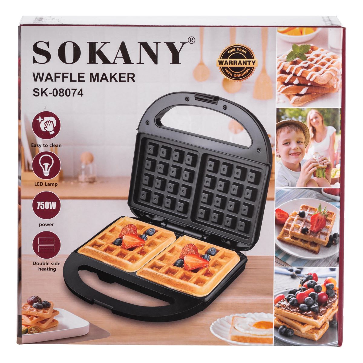 Вафельниця з антипригарним покриттям і подвійним нагріванням для бельгійських вафель 750 Вт Sokany SK-08074
