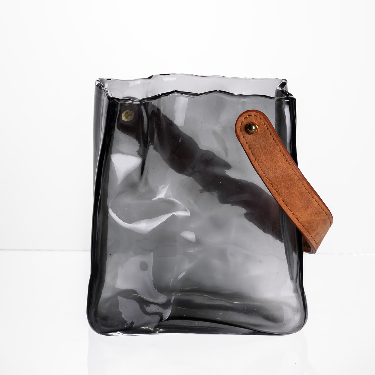 Скляна ваза сумочка з ручкою 13×7×16.5 (см) декоративна ваза для квітів 1 (л) Сірий HP-19-155-2