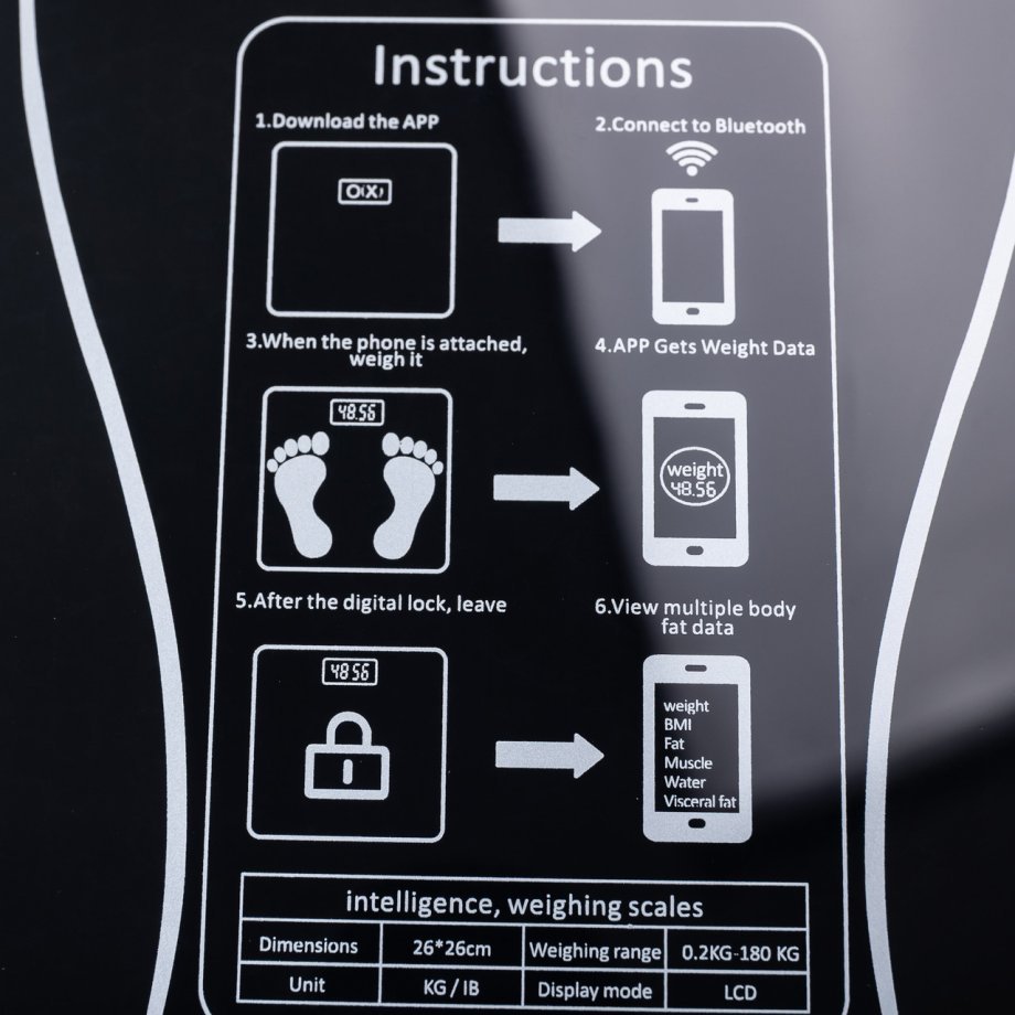 Смарт ваги електронні Sokany 26х26 см  до 180 кг з синхронізацією з телефоном чорні SK-19019B