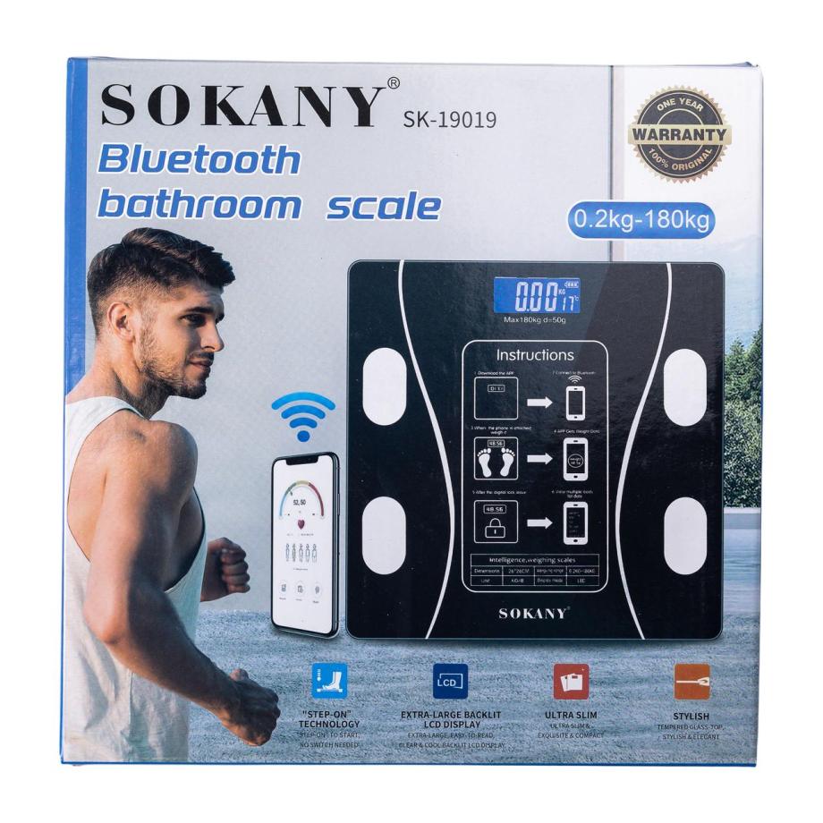 Смарт ваги електронні Sokany 26х26 см  до 180 кг з синхронізацією з телефоном чорні SK-19019B