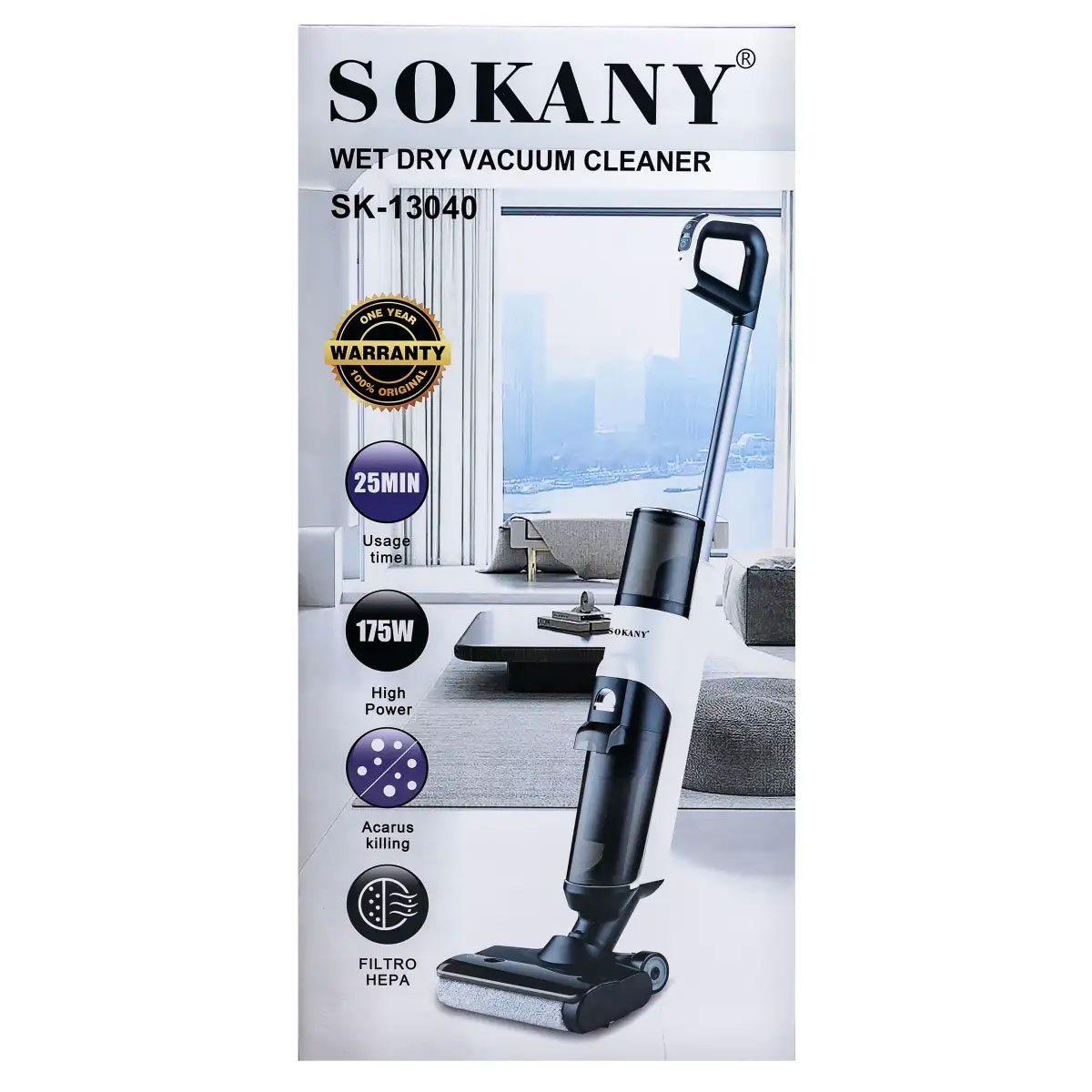 Вертикальний пилосос миючий 175 Вт Sokany акумуляторний для сухого та вологого прибирання SK-13040