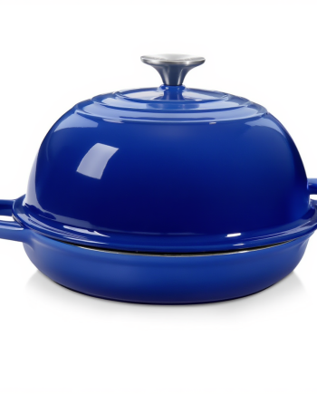 Чавунна кругла форма для випікання хліба з кришкою Ø26 (см) антипригарна форма для хліба в духовку Синя HP-1-21-BLUE