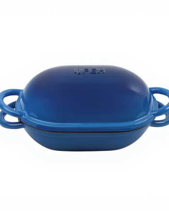 Чавунна овальна форма для випікання хліба з кришкою 25×17×15 (см) форма для хліба в духовку Синя HP-1-23-BLUE