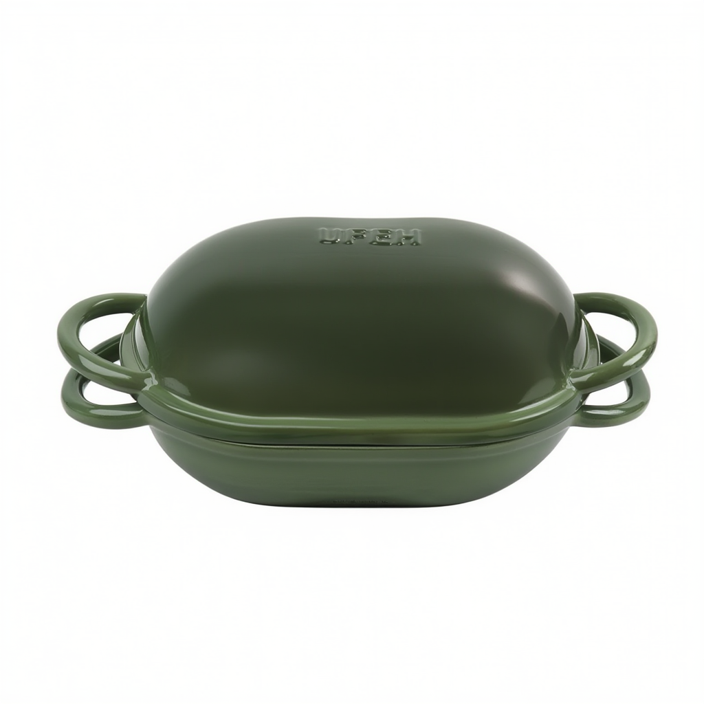 Чавунна овальна форма для випікання хліба з кришкою 25×17×15 (см) форма для хліба в духовку Зелена HP-1-23-GREEN