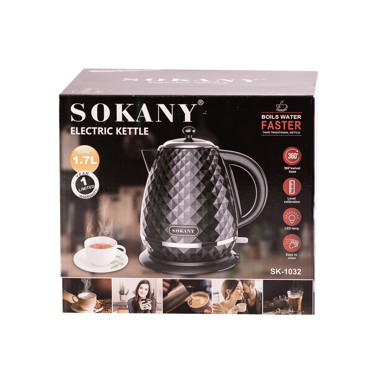 Електрочайник Sokany 1,7 л дисковий з автовідключенням 2200 Вт Чорний SK-1032B