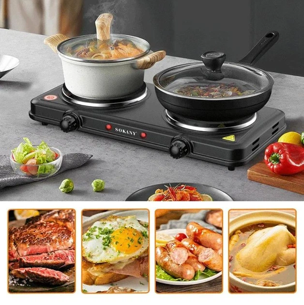 Електроплита двоконфоркова Sokany настільна плита 2000 Вт електрична плитка портативна для дому дачі SK-5107