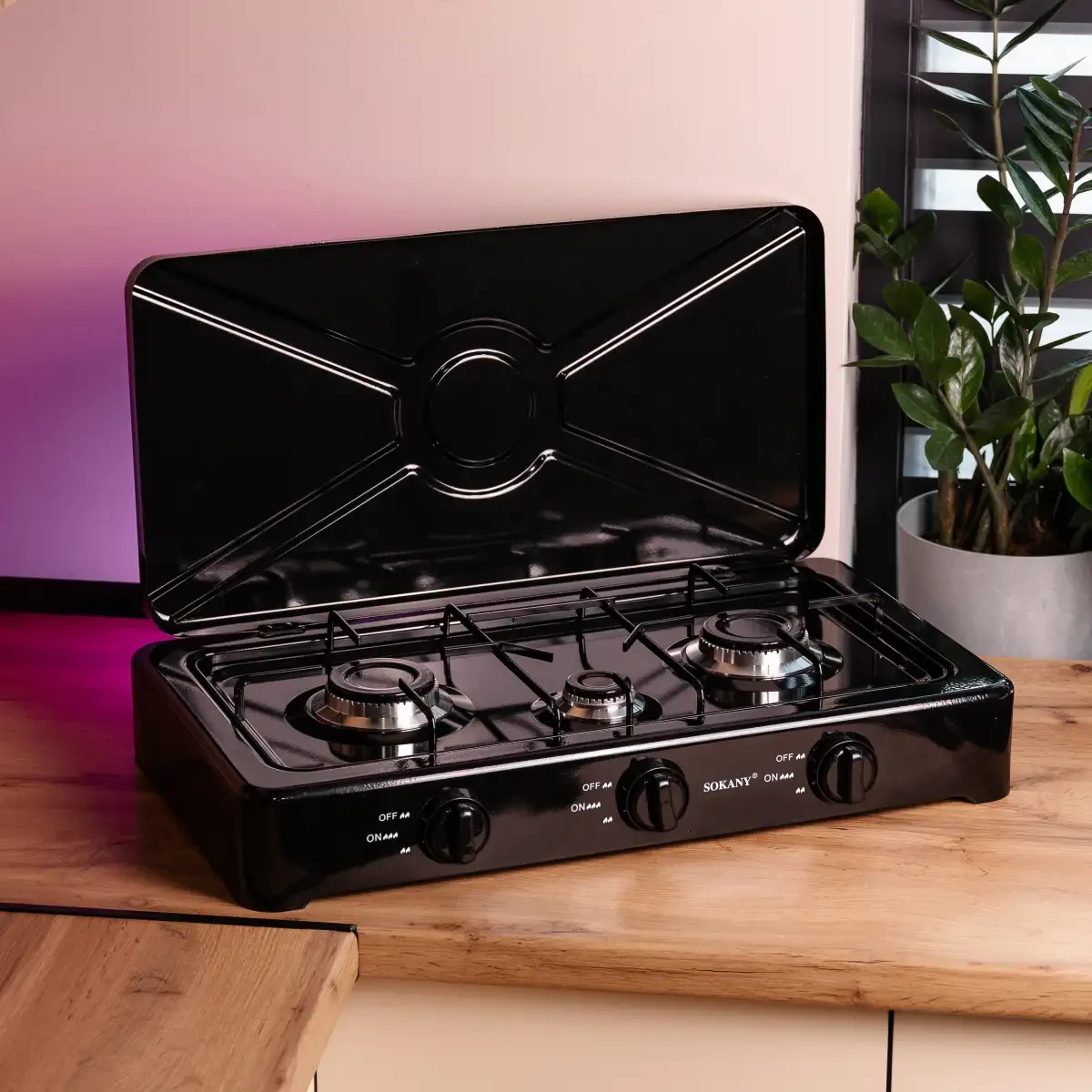 Газова плита настільна на 3 конфорки Sokany під балонний газ Lugi SK-07003