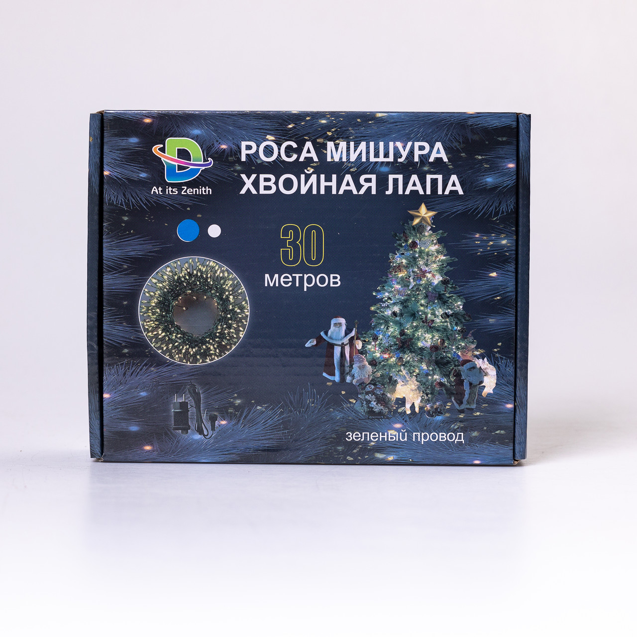Гірлянда роса мішура 30 метрів хвойна лапа 640led світлодіодів зелений дріт біла D1750W