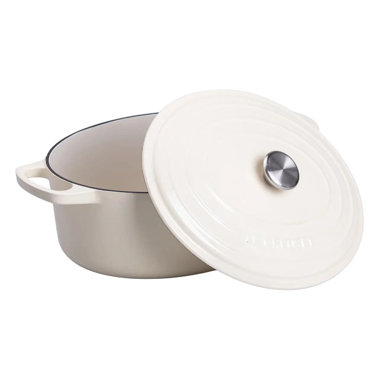 Гусятниця чавунна емальована з кришкою на 6 літрів Ø26 см бежева, каструля для тушкування запікання плита посуд HP-1-10-WHITE