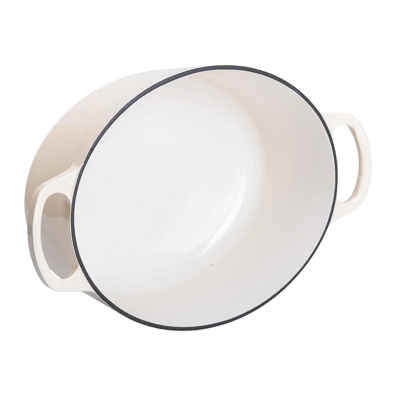 Гусятниця чавунна емальована з кришкою на 6 літрів Ø26 см бежева, каструля для тушкування запікання плита посуд HP-1-10-WHITE