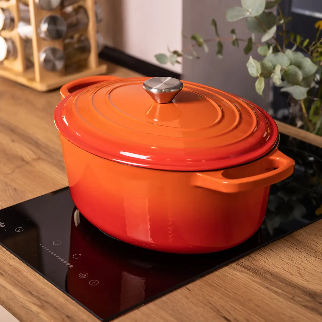 Гусятниця чавунна емальована з кришкою на 6 літрів Ø26 см для всіх типів плит Жовтогаряча HP-1-10-ORANGE