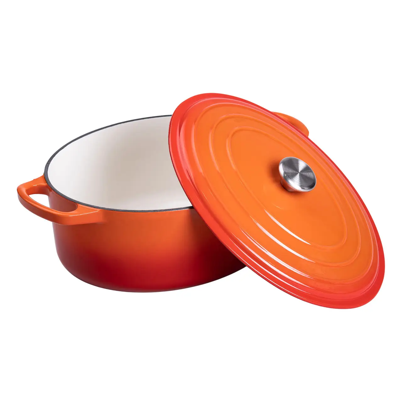 Гусятниця чавунна емальована з кришкою на 6 літрів Ø26 см для всіх типів плит Жовтогаряча HP-1-10-ORANGE