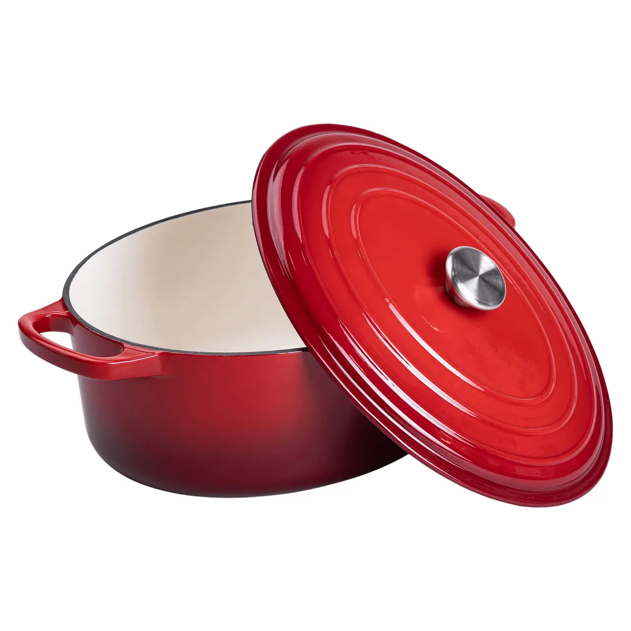 Гусятниця чавунна емальована червона 6 літрів Ø26 см з кришкою, посуд для тушкування запікання всіх типів плит HP-1-10-RED