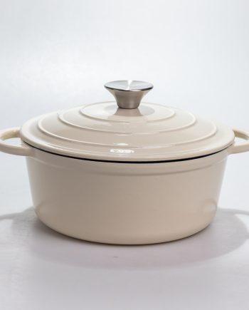 Каструля чавунна 2.5 л емальована з кришкою посуд для тушкування запікання томління кухонна Біла HP-1-14-WHITE