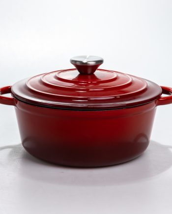 Каструля чавунна 2.5 л емальована з кришкою посуд для тушкування запікання томління кухонна Червона HP-1-14-RED