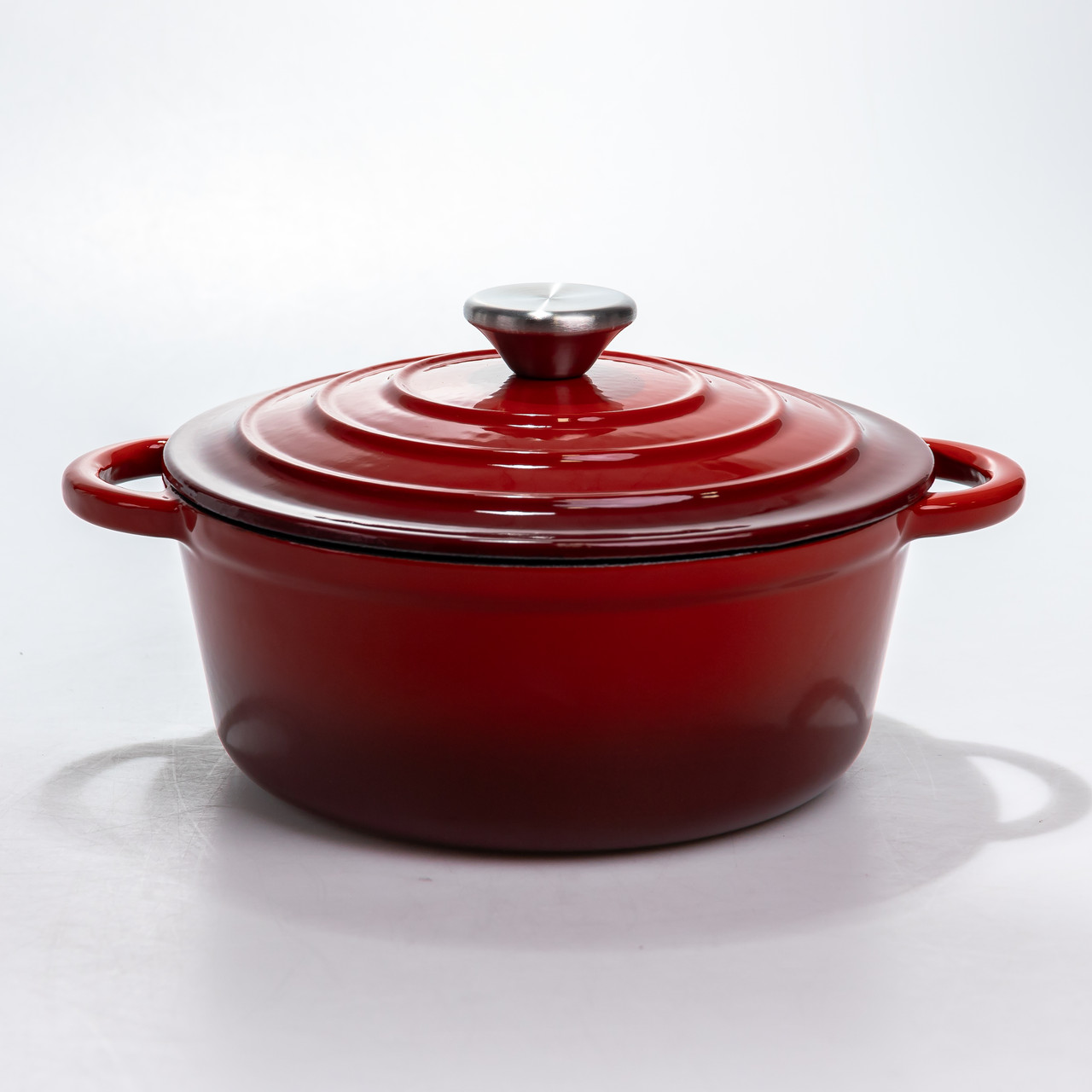 Каструля чавунна 2.5 л емальована з кришкою посуд для тушкування запікання томління кухонна Червона HP-1-14-RED