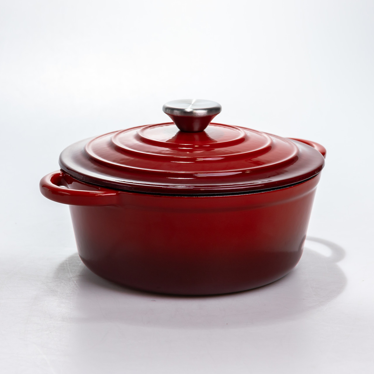 Каструля чавунна 2.5 л емальована з кришкою посуд для тушкування запікання томління кухонна Червона HP-1-14-RED