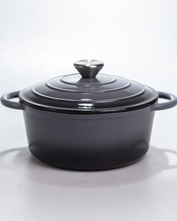 Каструля чавунна 2.5 л емальована з кришкою посуд для тушкування запікання томління кухонна Сіра HP-1-14-GREY