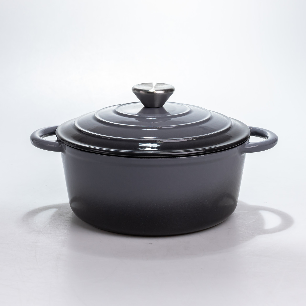 Каструля чавунна 2.5 л емальована з кришкою посуд для тушкування запікання томління кухонна Сіра HP-1-14-GREY