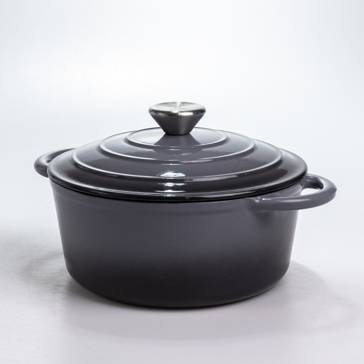 Каструля чавунна 2.5 л емальована з кришкою посуд для тушкування запікання томління кухонна Сіра HP-1-14-GREY