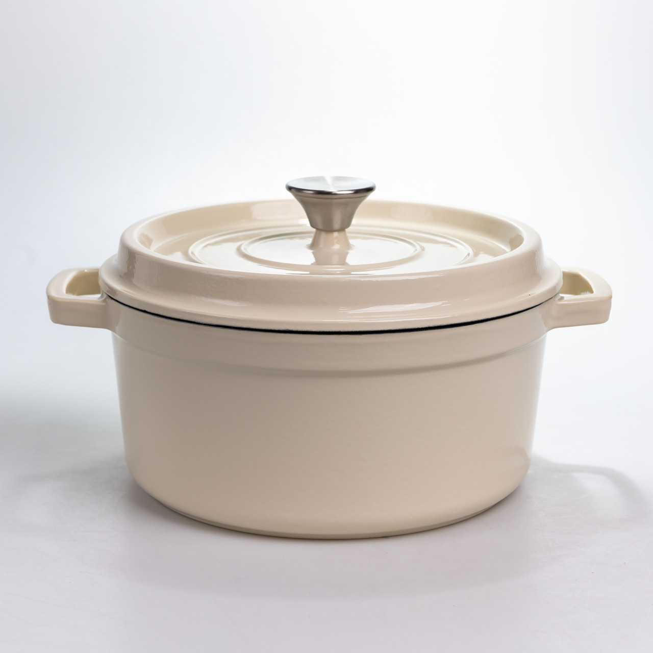 Каструля чавунна 4.5 л емальована з кришкою посуд для тушкування запікання томління кухонна HP-1-19-WHITE