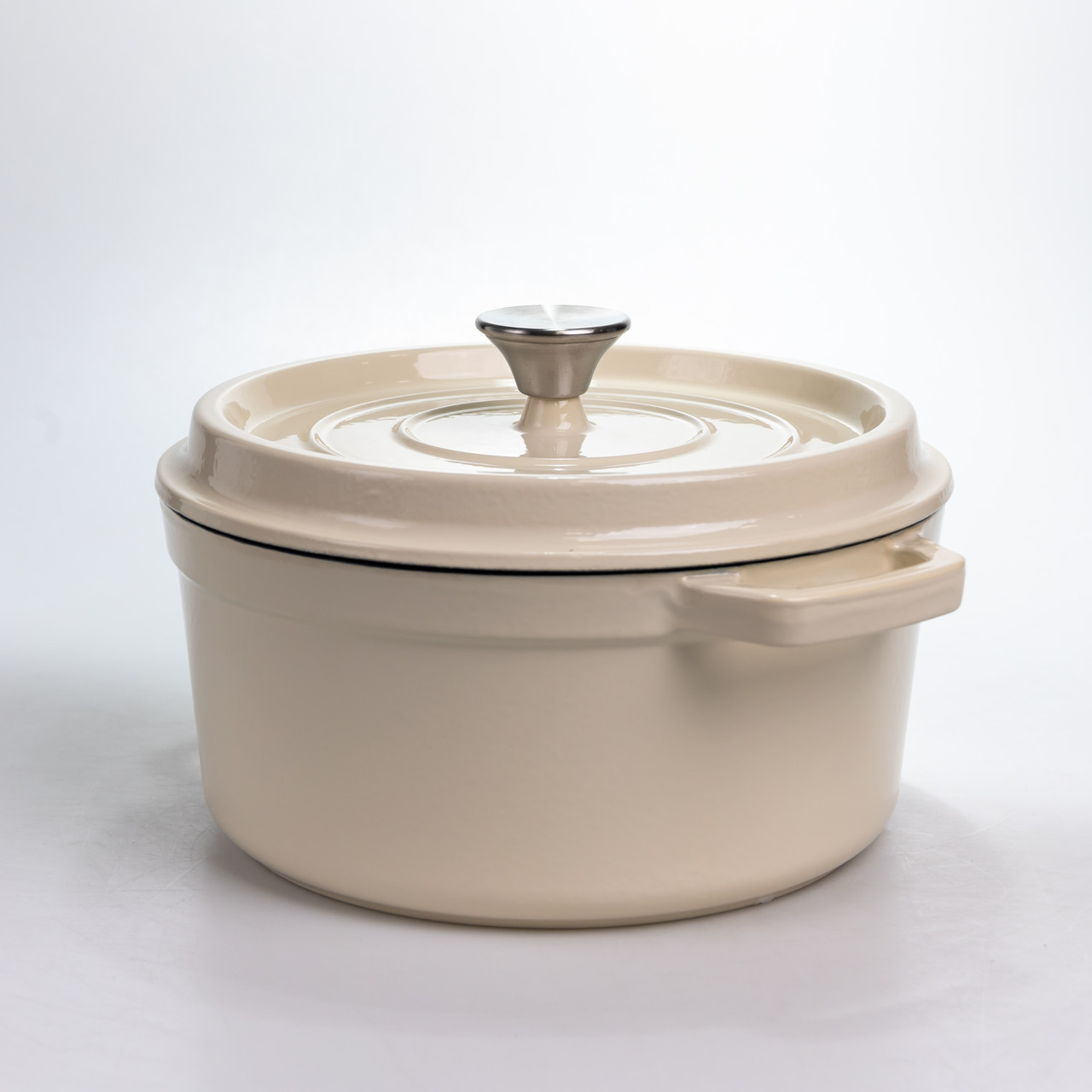 Каструля чавунна 4.5 л емальована з кришкою посуд для тушкування запікання томління кухонна HP-1-19-WHITE