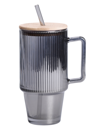 Кружка скляна з кришкою та трубочкою 750 (мл) Сірий HP-19-50