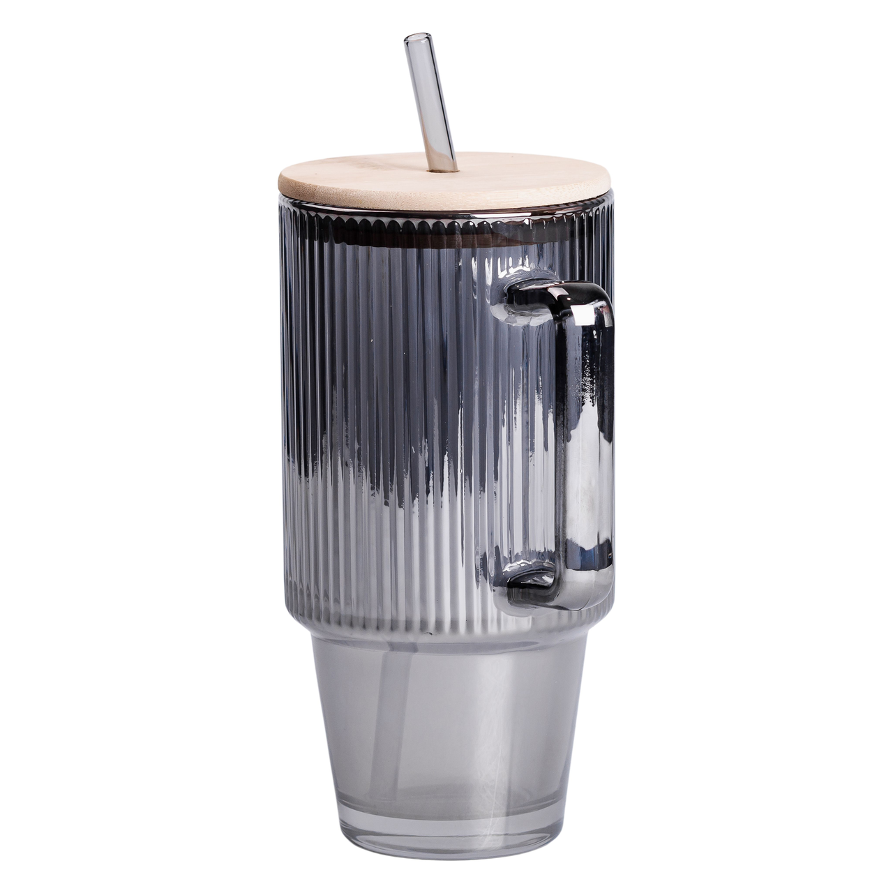 Кружка скляна з кришкою та трубочкою 750 (мл) Сірий HP-19-50