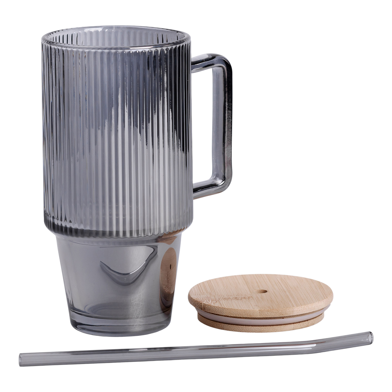 Кружка скляна з кришкою та трубочкою 750 (мл) Сірий HP-19-50