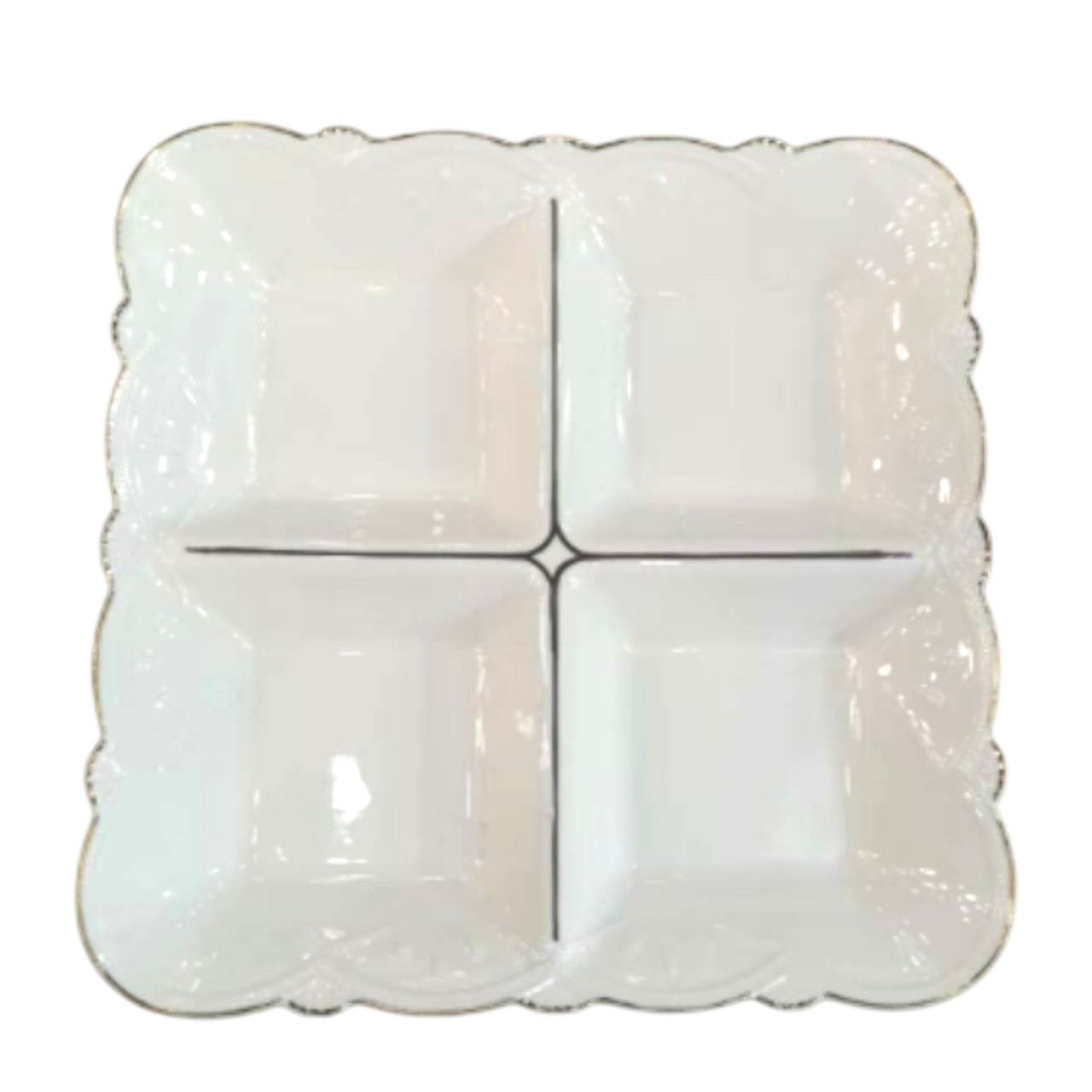 Менажниця порцелянова на 4 секції для закусок 25×25×4 см тарілка менажниця квадратна для сервірування Біла 120-YH-HG015