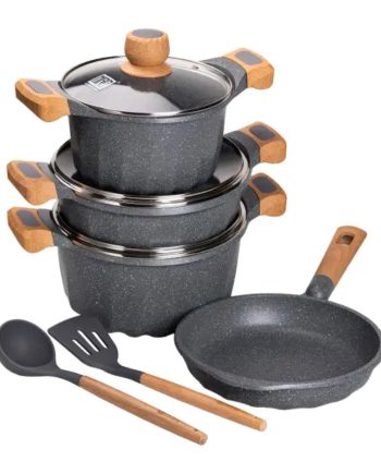 Набір посуду, 3 каструлі, алюмінієва товстодонна каструля MGC з лопаткою та ополоником сірий HP-4-401G