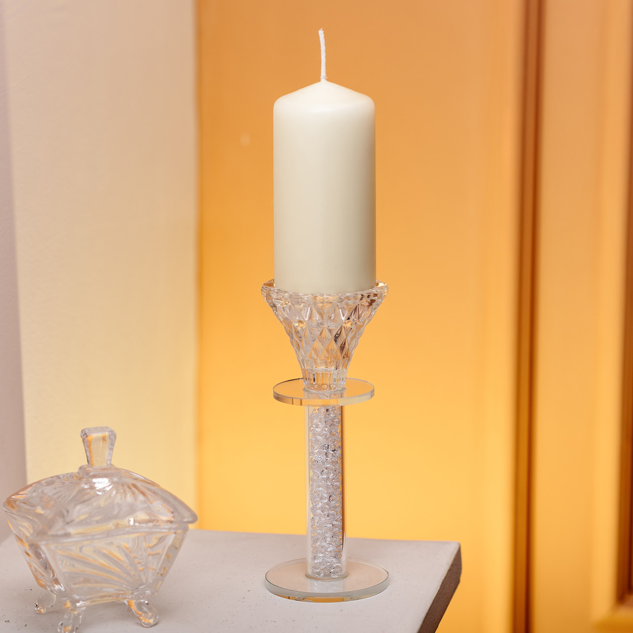 Підсвічник скляний на ніжці 6×15 см декоративний прозорий підсвічник на стіл HP-4-61L