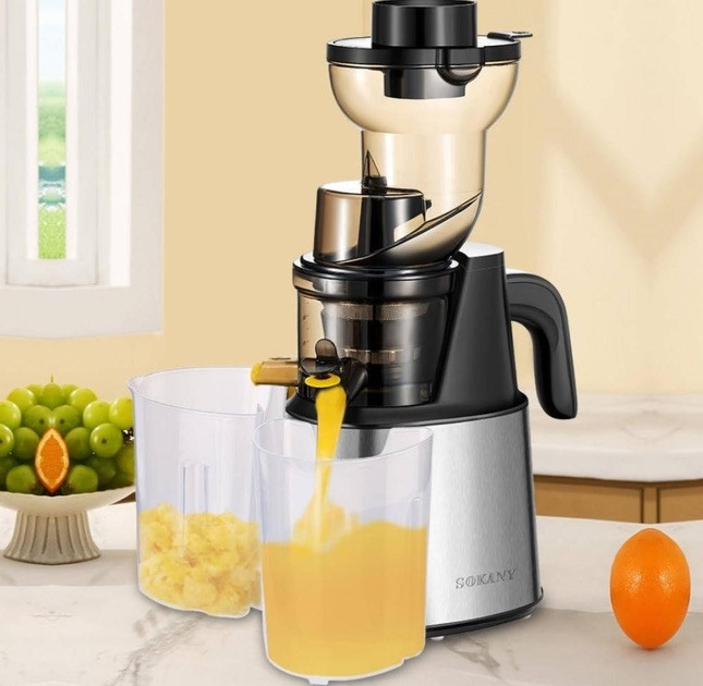 Соковижималка морожениця шнекова електрична Sokany 800 Вт із чашами прес для віджимання соку овочів фруктів SK-01010