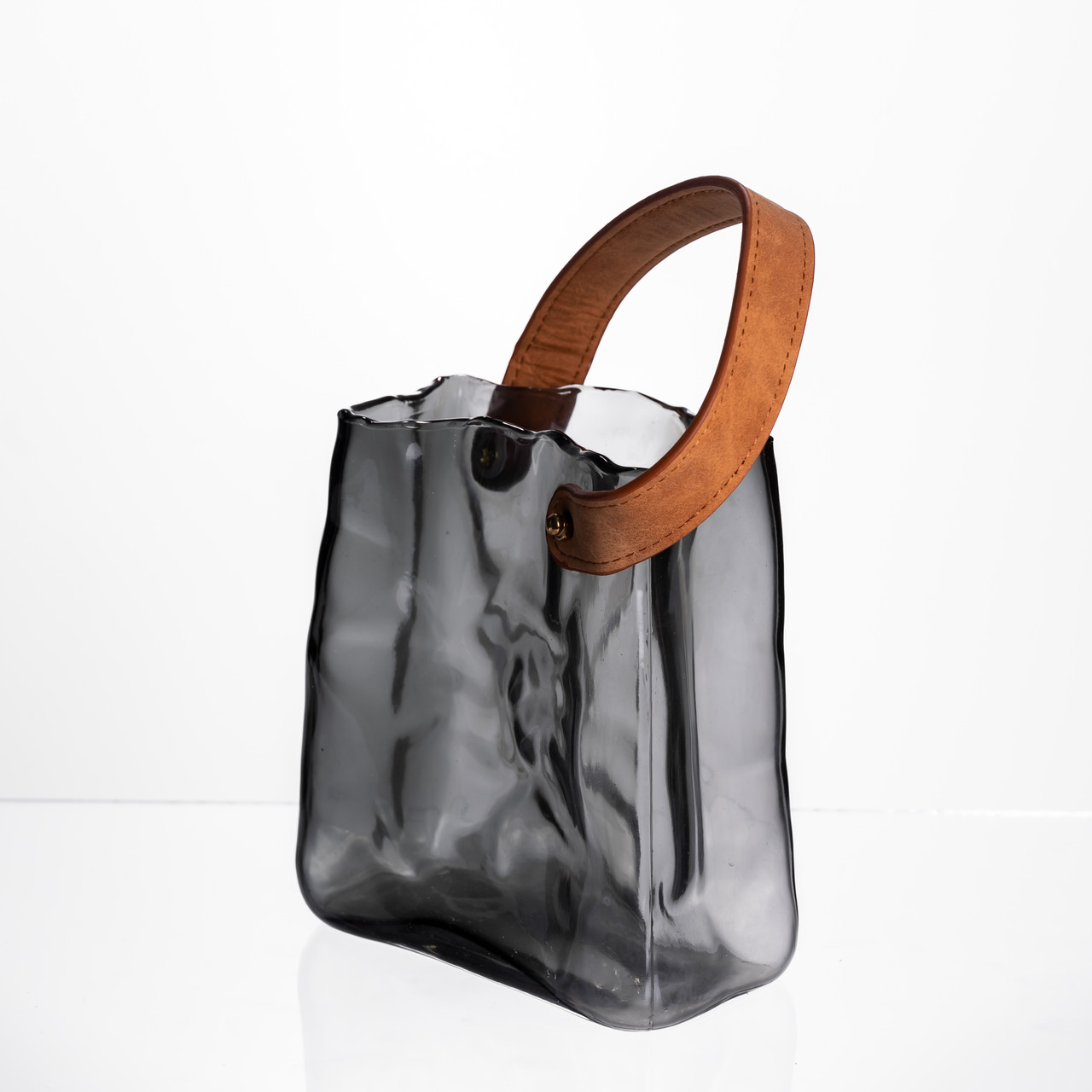 Скляна ваза сумочка з ручкою 13×7×16.5 (см) декоративна ваза для квітів 1 (л) Сірий HP-19-155-2