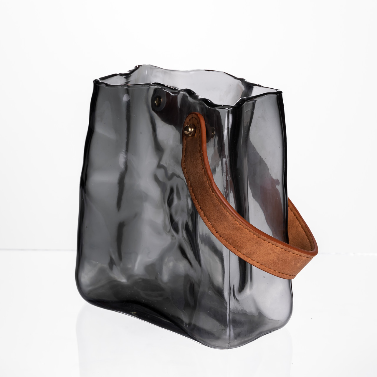 Скляна ваза сумочка з ручкою 13×7×16.5 (см) декоративна ваза для квітів 1 (л) Сірий HP-19-155-2