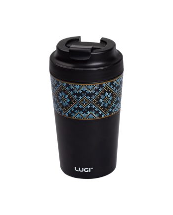 Термочашка Вишиванка з порцелянаовою колбою 380 мл чорна HP-14-50B