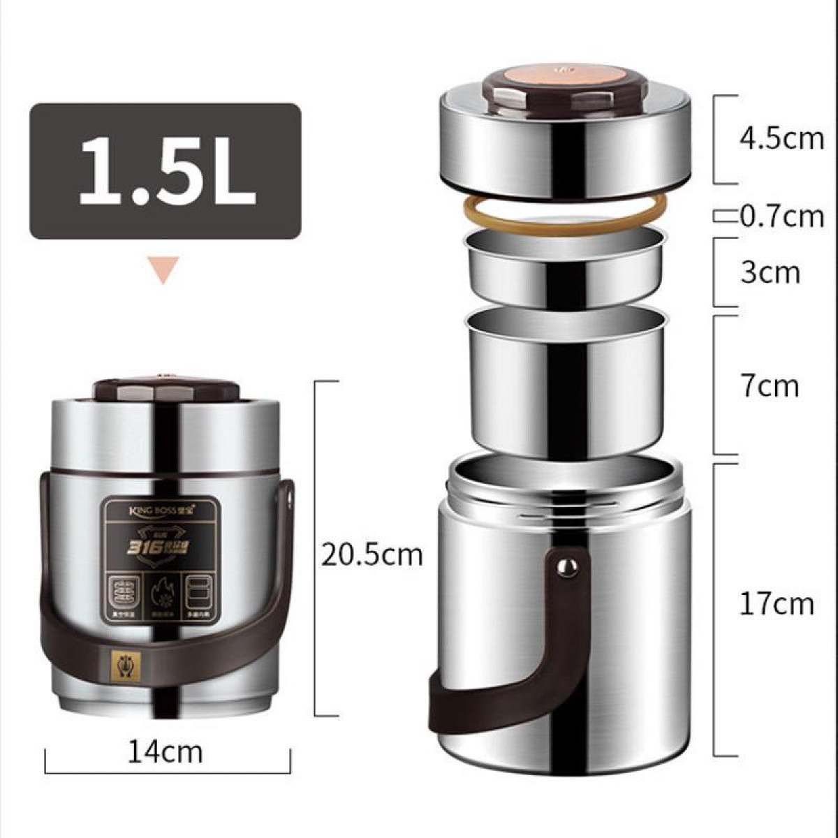 Термос для їжі з 2 контейнерами з нержавіючої сталі на 1.5 літра червоний HP156R