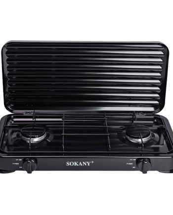 Настільна газова плита на 2 конфорки 4.4 кВт міні газова плита для балонного газу Чорна Sokany SK-6002