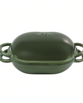 Чавунна овальна форма для випікання хліба з кришкою 25×17×15 (см) форма для хліба в духовку Зелена HP-1-23-GREEN