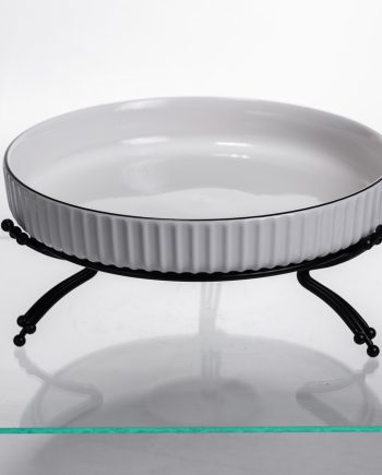 Фруктовниця порцелянова на металевій підставці Ø25 (см) кругла ваза цукерниця для фруктів Білий із чорним LB-1572B