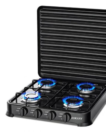 Газова плита настільна Sokany чорна 4 конфорки міні переносна для дачі кемпінгу, портативна газплита туристична SK-6004-Black