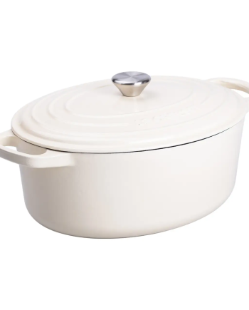 Гусятниця чавунна емальована з кришкою на 6 літрів Ø26 см бежева, каструля для тушкування запікання плита посуд HP-1-10-WHITE