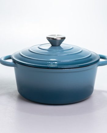 Каструля чавунна 2.5 л емальована з кришкою посуд для тушкування запікання томління кухонна Синя HP-1-14-BLUE
