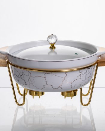 Марміт порцеляновий настільний круглий 1.3 (л) з підігрівом Білий мармур LC-711