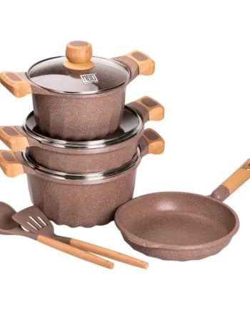 Набір посуду, 3 каструлі, товстодонне алюмінієве дно MGC з лопаткою та ополоником, кавовий HP-4-401CO